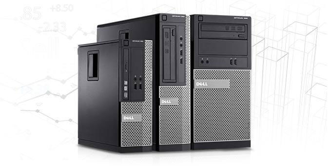  Three OptiPlex 390 in different form factors, from left to right: Small Form Factor, Desktop, Mini Tower, all angled slightly to the right  